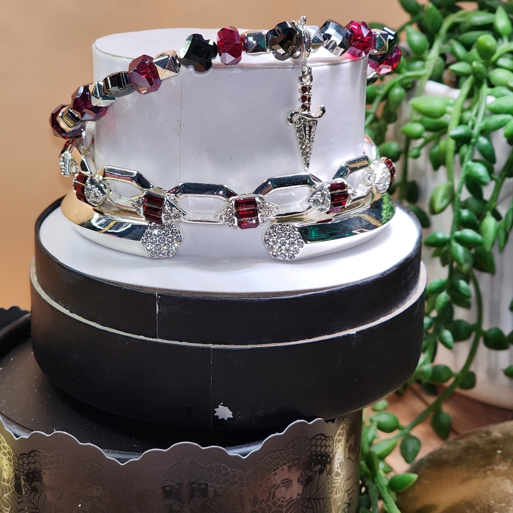 Chic Silver and Red Women's Bracelet Set